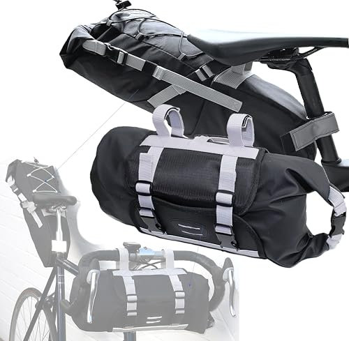 QMBasic LENKERTASCHE und SATTELTASCHE im Set gesamt 17 Liter bikepacking Taschen wasserdicht Fahrrad Ultraleicht ohne Gepäckträger für Gravelbike MTB e-Bike Rennrad