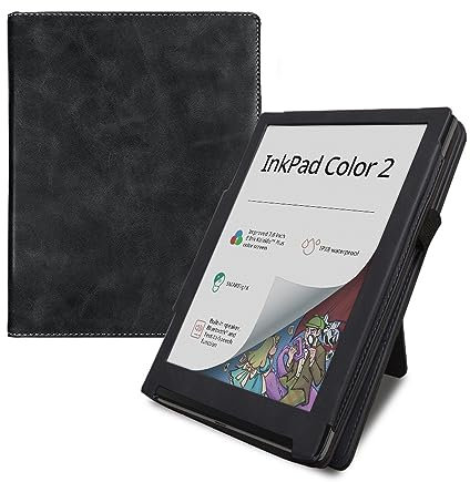 Étui fin pour liseuse Pocketbook Inkpad 4/Inkpad Color 2/Inkpad Color 3 (sortie en 2023) – Étui de protection en similicuir de qualité supérieure avec mise en veille/réveil automatique (noir)