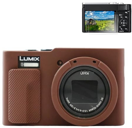 Rieibi TZ99 Étui de protection en silicone souple pour appareil photo Panasonic Lumix DC-TZ99, accessoires avec 2 protections d'écran, léger - Café
