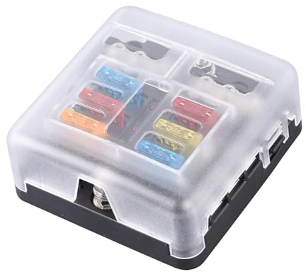 Dixhills 6-fach-Flachsicherungskasten 12V/24V mit Minuspol Standard-Kfz-Flachsicherung mit LED-Anzeige kompatibel mit Pkw Boot LKW SUV Yacht und Wohnmobil