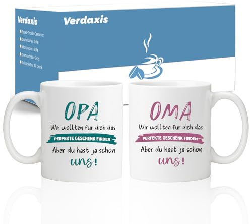 Verdaxis Oma und Opa Tassen Geschenke, Geburtstagsgeschenk für Oma Opa zum Weihnachten, Geburtstag, Jahrestag, Tassen Set mit Spruch, Geschenk für Großeltern Weihnachten, Kaffeetasse Geschenke Set