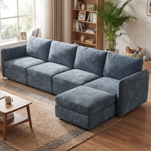 Guyii Oversized 5-Piece Sectional Sofa, Modern 5-Seater Sofa with Storage Ottoman, Modular U Shaped Couch, Convertible Sectional Sleeper Sofa for Living Room, Home