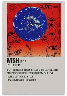ENLLVKCBR Musikposter The Cure Wish, dekoratives Gemälde, Leinwand, Wandposter und Kunstdruck, moderne Familienschlafzimmer-Dekoration, Poster, 20 x 30 cm