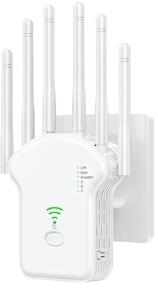WiFi Extender 6 Antennas,Wireless Signal Booster with Ethernet Port, Repeater/Router/AP 3-in-1 Modes, Long Range Wall Wireless Router Amplifier for office Home & Gaming