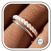 JeryWe Ring Angstringe für Damen, Perlen, Sterlingsilber, verstellbares Ringset, Anti-Stress-Ring, Größe J 1/2 - N 1/2