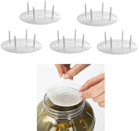 5x Gärsieb Beschwerer für Einmachgläser Ø 82-66mm –Hochwertiger Niederhalter für Sauerkraut,Gurken & Essig Schutz vor Verderben & Schimmel 2-in-1 Sieb & Abseihhilfe Gärgewichte Beschwerer