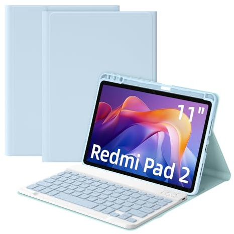 Bettdow Funda con Teclado para Xiaomi Redmi Pad 2 11 2025, QWERTY Español Ñ Desmontable Teclado con Funda para Redmi Pad 2 11 Pulgadas 2025, Azul