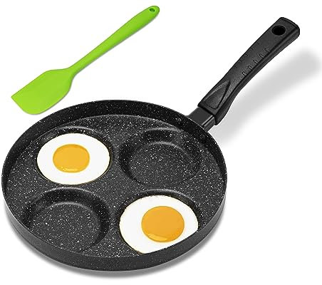 MyLifeUNIT Aluminum 4-Cup Egg Frying Pan, Non Stick Egg Cooker Pan with Silicone Spatula