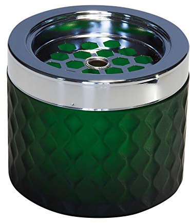 APS Windaschenbecher, Ascher, Aschenbecher, aus verchromtem Metall, gefrostetes Glas, mit Bajonettverschluss, Ø 9,5 cm, 8 cm Höhe, dunkelgrün