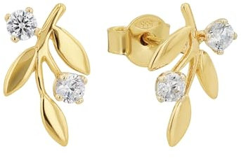 Amor Ohrstecker Damen Ohrschmuck, mit Zirkonia synth, 1,1 cm, Gold, Blatt, Kommt in Schmuck Geschenk Box, 2020250