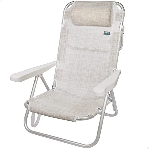 Sedia da spiaggia reclinabile, sedia multiposizione, 5 posizioni, altezza seduta 21 cm, 48x46x84 cm, con maniglia per il trasporto, beige, Aktive Spiaggia