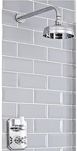 MILANO Thermostatic Mixer Valve 155mm Round Shower Head Arm Chrome White