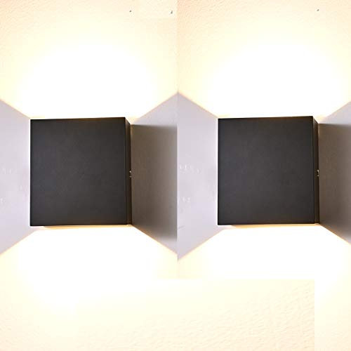 TVGO 2 Stücke Wandleuchte Innen Schwarz Led modern, 7W Wandbeleuchtung Up Down Aluminium Design, 3000K Warmweiß High Bright Wandlampe für Wohnzimmer, Schlafzimmer, Flur, Balkon, Treppen
