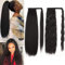 YEESHEDO 2 Stück Ponytail Extensions Clip in Hair Schwarz Haarverlängerungen, Yaki Kinky Lockige un Pocket Corn Curly Pferdeschwanz Haarteil, Wrap Around Magic Paste Kunsthaar Haarteil für Frauen