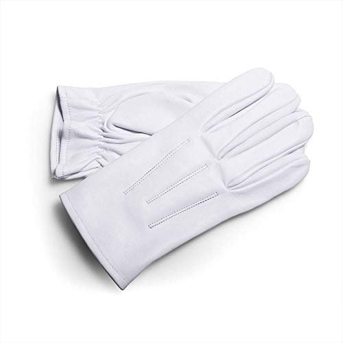 Lederhandschuhe weiß | Größe 10 (L) | Gummizug am Gelenk | drei Biesen auf Handrücken | für Damen und Herren