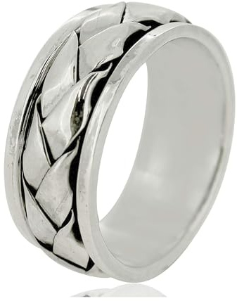 Treasure Bay Anello da uomo in argento Sterling 925 intrecciato celtico largo 8 mm, anello per meditazione, antistress, disponibile nelle misure: 16-28, Argento sterling, Nessuna pietra preziosa