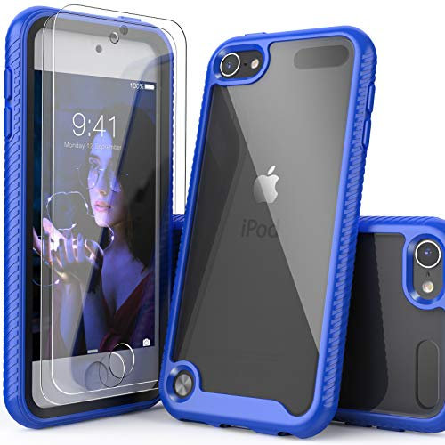 IDYStar Schutzhülle für iPod Touch der 7. Generation, stoßfest, mit 2 HD-Displayschutzfolien, Hybrid-Schutz, stoßfest, für iPod Touch 5/6/7. Generation, Blau