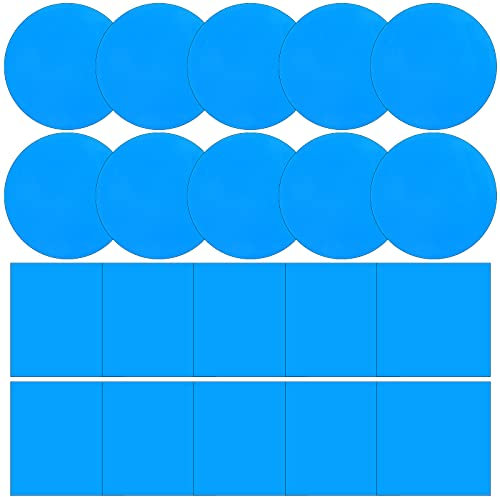 20 Parches de Reparación Autoadhesivos PVC, Parche de Vinilo de Revestimiento de Piscina Cauchos de Vinilo de Reparar Barco para Bote Inflable Kayak Balsa, Azul, Cuadrado y Redondo