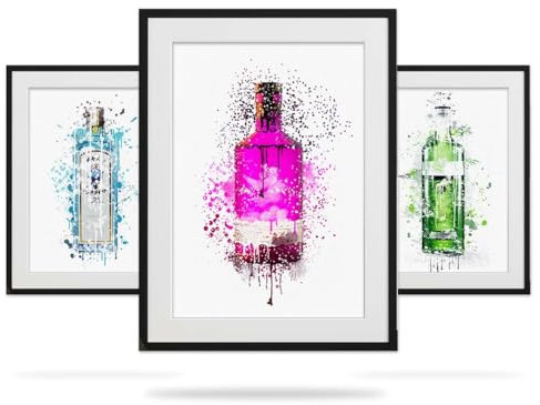 Framed Occasions Gin Bottle Posters. Vibrant Wall Art for Living Room/Kitchen. Collection of 3 Unique Modern Wall Prints & Watercolour Style Posters. Gin Bottle prints for Dining Room
