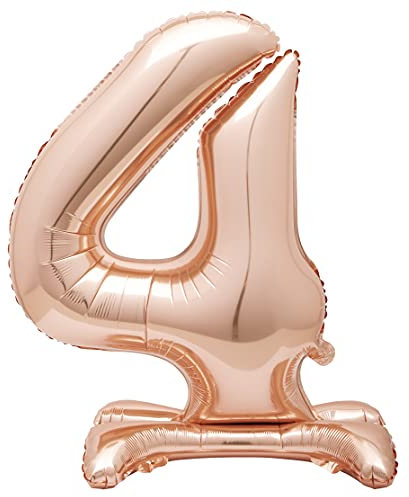Unique Party 59584 - Palloncino Numero 4 Gigante In Piedi - 76 Cm - Colore Oro Rosa