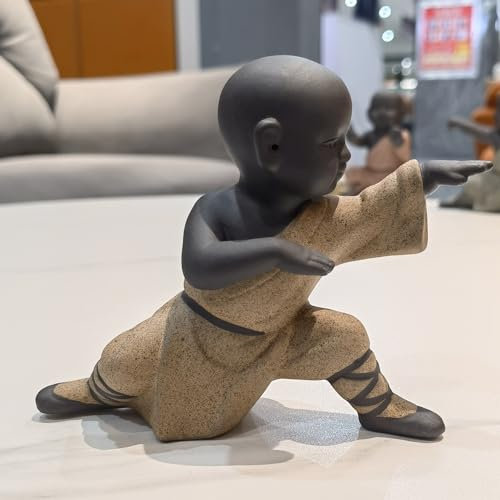 Pevfeciy Buddha Figur,Kung Fu Mönch Statuen,Zen Tischdeko Dekoration,Feng Shui DekoFiguren,Teetablett Ornamente,Desktop Deko Skulptur für Innen