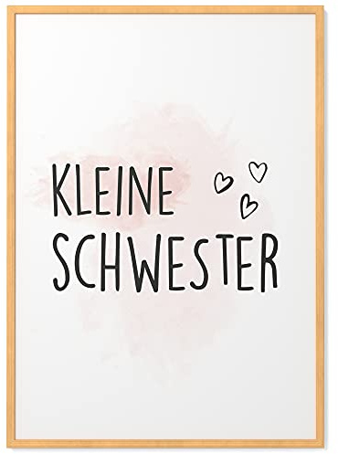 Papierschmiede® Kinderposter in A4 gerahmt in Natur-Holzrahmen, Wanddeko für Kinderzimmer, Babyzimmer oder Spielecke, Wandbild Geschenk für Mädchen, Kleine Schwester