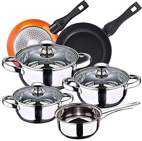 SAN IGNACIO BERGNER Neon Classic Kochgeschirr-Set, 7-teilig, Edelstahl, mit Pfannen-Set (20/24 cm)