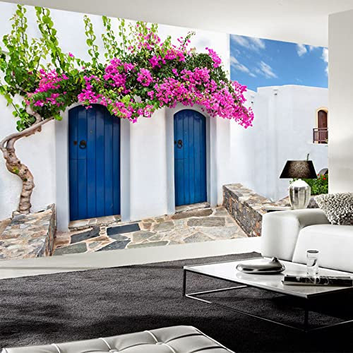 Mediterranen Stil Fototapete 3D Griechenland Gebäude Wandmalerei Restaurant Café Schlafzimmer Hintergrund Wandbild Tapete,250*175Cm