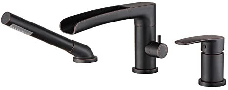 Wowkk Cascata Rubinetto Vasca Romana Olio Strofinato Bronzo Deck Mount Rubinetti Vasca da Bagno Riempitore Vasca in Ottone Rubinetti da Bagno con Doccia A Mano