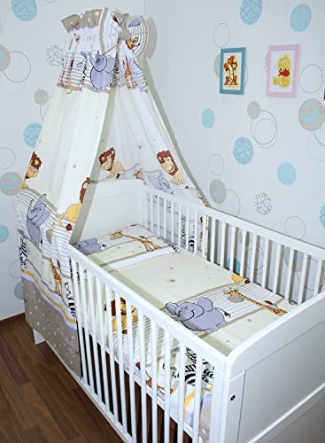 Primawela Baby Bettset Bettwäsche mit Himmel Vollstoff - Safari Beige - Bettausstattung Set (4 teilig)