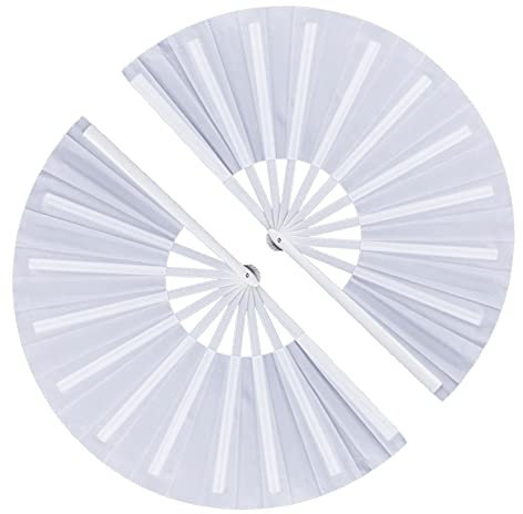 2 Pack Large Folding Hand Fan, Nylon-Cloth Vintage Retro Fabric Fans, Chinese Kung Fu Tai Chi Hand Fan for men/women, Festival, Dance, Gift, Performance, Decorations (White)