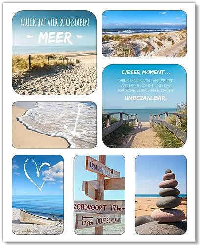 7 Magnete mit Meer & Dünen Motiven I 205 x 255 mm I Strand I mit Sprüchen und Symbolen I Deko für die Küche, WG und das Büro I als Geschenk-Idee I dv1046