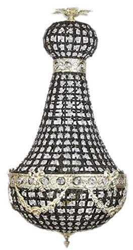 Casa Padrino Luxus Barock Kristall Kronleuchter Schwarz/Silber Ø 35 x H. 70 cm - Prunkvoller Barockstil Kronleuchter - Barock Kristall Leuchten - Edel & Prunkvoll