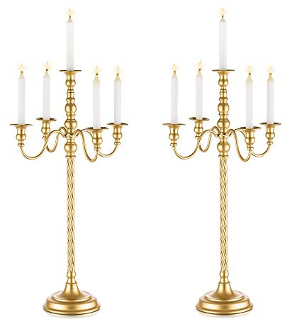 Candélabres de Mariage Candélabres de Sol Hauts - 2 Candélabres Doré 5 Bras Inweder 71cm Bougeoirs en Spirale en Métal Bougeoirs Antiques pour Centres de Table de Noël Événements Cérémonie