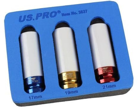 US PRO Tools 3PC 1/2 DR Alloy Wheel Impact Sockets 17, 19, 21mm 3837