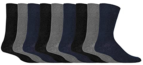 Gentle Grip 9 Pairs Men's Non Elastic Cotton Socks - Soft, Loose Top Socks | Diabetic Friendly
