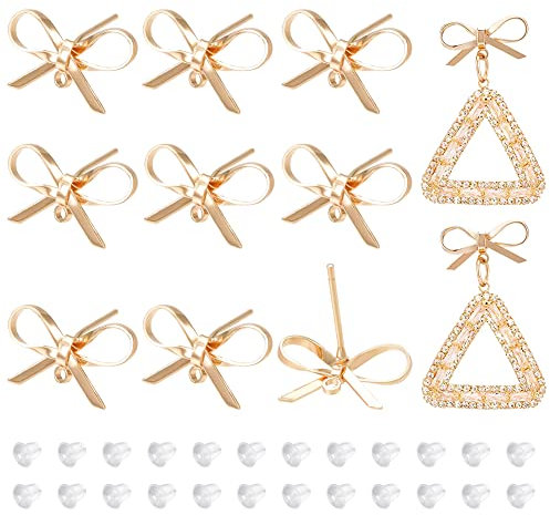 BENECREAT 12 Stück Messing Ohrstecker Zubehörse, Echte 18 Karat Vergoldete Schmetterlingsohrringe Mit Horizontalen Schlaufen Und 30 Ohrmuttern Für Die Herstellung von Ohrringen
