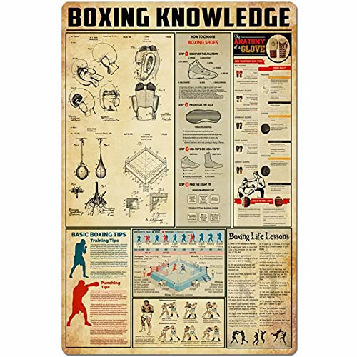 IUBBKI Boxing Life Lessons Boxing Knowledge Metallblechschild The Anatomy of A Glove Poster Infografik Boxer Club Home Küche Garage Bar Wanddekoration 20,3 x 30,5 cm