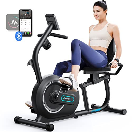 MERACH Vélo d'Appartement, Vélo Couché Magnétique avec 8 Niveaux de Résistance Réglables, Velo de Fitness avec Écran LCD, Poignées de Fréquence Cardiaque, Capacité de Charge de 136 kg