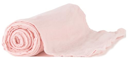 Chemin de table en gaze de coton rose pastel 300 x 30 cm