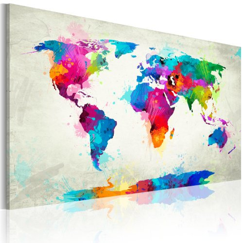B&D XXL - Akustikbild World Map Abstrakt, Schallschutz, Wohnzimmer, Büro