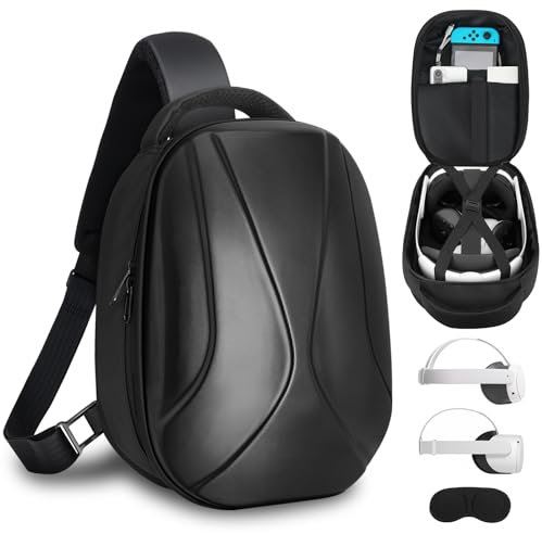 BnLnHOGVR Fashion Hard Carrying Case for Oculus Quest 2 Headset and Touch Controller Accessories, Crossbody Shoulder Chest Backpack Travel Hiking Bag with Cleanning