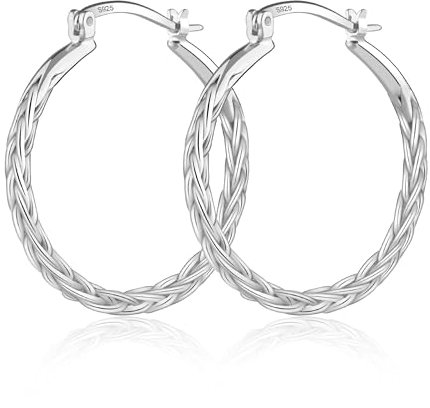 Silber 925 Ohrring Große Creolen für Damen, Grosse Goldene Gedrehte Creolen Hypoallergene Sterling Silber Ohrring Große Hängende Creolen Runde Creolen Ohrring Leichte Große Ohrring Schmuck 30 mm