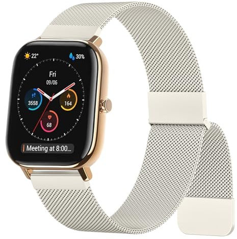 Oumida Armband Kompatibel mit Amazfit GTS/GTS 2 Mini/GTS 2 / GTS 3 / GTS 4 / GTS 4 Mini Armband, Edelstahl Metall Ersatzarmband für Amazfit Bip 3 Pro/Bip 3/Bip S/Bip U Pro/GTR 42mm, 20mm Sternenlicht