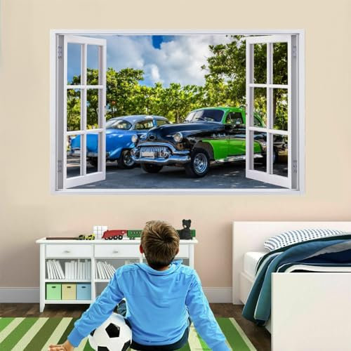 3D Wandtattoos Durchbruch Wandbild Auto Selbstklebend Kinderzimmer Aufkleber Wandaufkleber Baum Abnehmbare Wandsticker für Kinderzimmer Wohnzimmer Schlafzimmer Deko