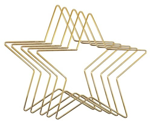 5 Stück Metallring zum Basteln, Herz/Mond/Fünfeck Traumfänger und DIY Weihnachten Handwerk Basteln, für Hochzeit Kranz, Traum Catcher (Fünfzackiger Stern(150MM*5), Gold)