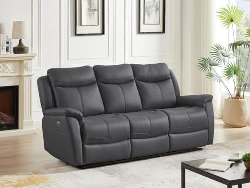 Vente-unique-Relaxsofa 3-Sitzer elektrisch - Rindsleder - Anthrazitgrau - NOMAJO