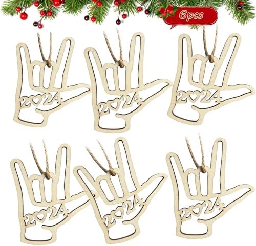 I Love You ASL Sign Language Hand Decor,2024 Valentine's Day Ornaments Holiday Decorations Wood Souvenir Dated Present Gift for Father Mother Sweetheart Husband Wife Son Daughter Friend (6)