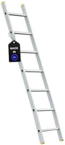 PROREGAL Sprossen-Anlegeleiter Atlas | ohne Traverse | 7 Sprossen | Arbeitshöhe 2,95m | Traglast 150kg | Alu Leiter Haushaltsleiter Arbeitsleiter Steigleiter