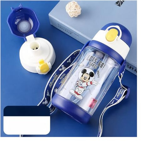 FASHION YO Mickey boys Water Bottle Reusable Kids 520ml PP with Two Lids Leak Proof with straw Lid BPA Free Drinking bottle (Mickey)